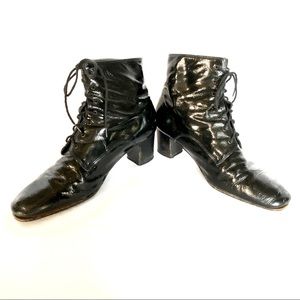 From Zurich, Switzerland-Vintage lace-up black patent ankle boot